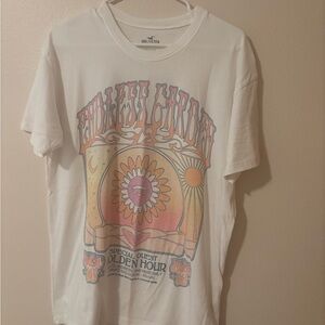 Hollister White Graphic Tee with Pastel Design